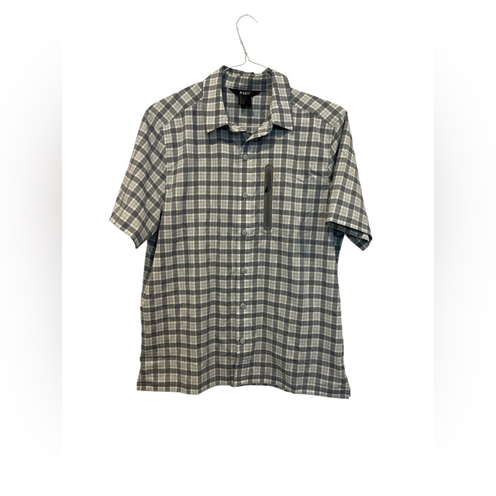 5.11 Tactical Men’s Plaid Blue Grey Short Sleeve Button Down Size Medium Stretch